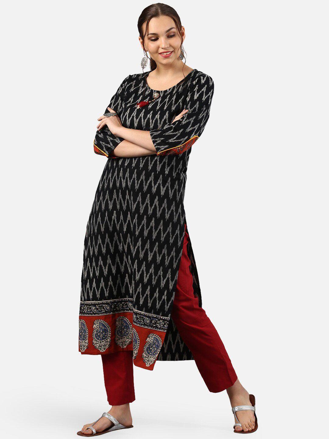 janasya women geometric round neck straight kurta