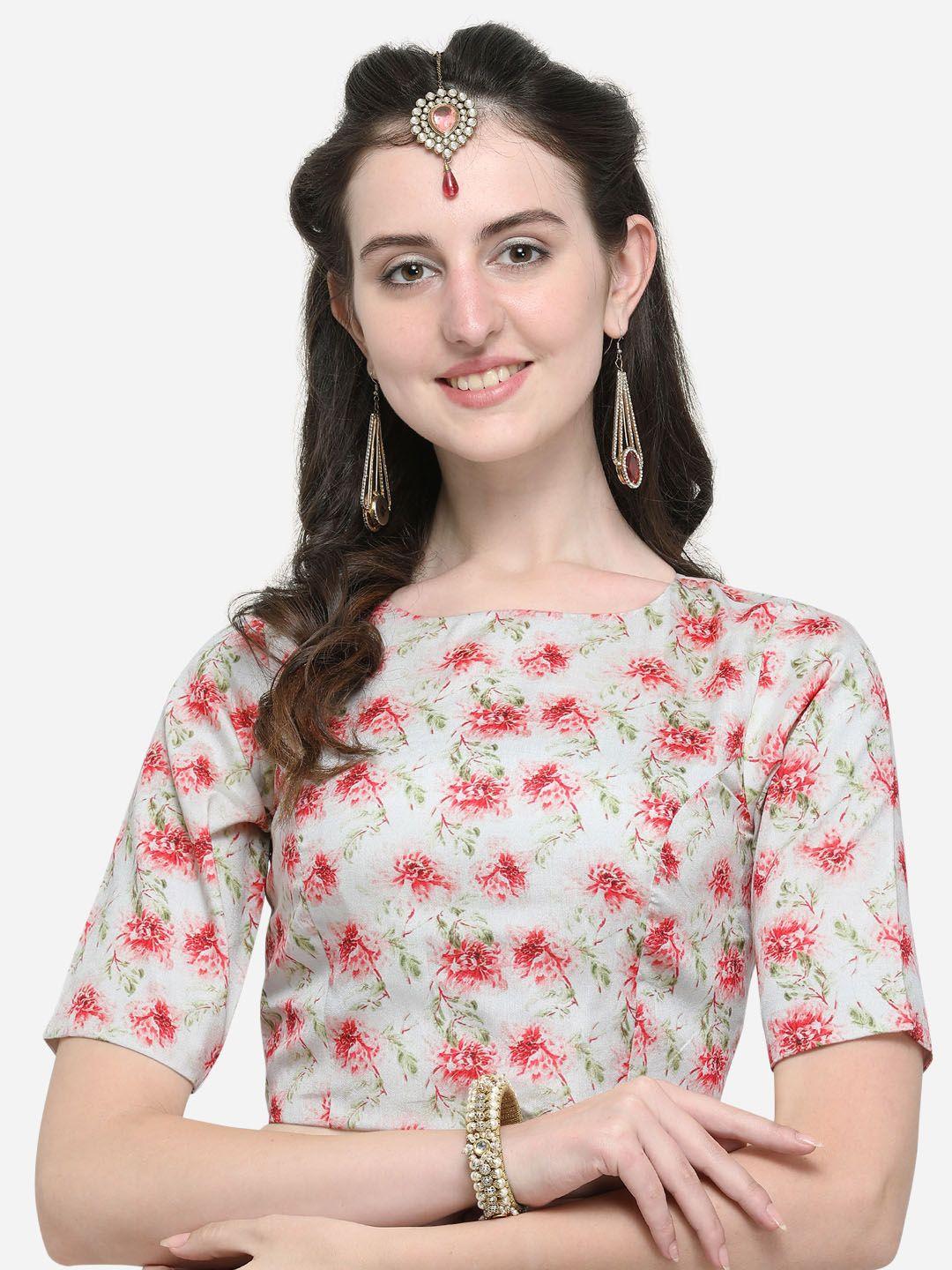 janasya women green & red printed saree blouse