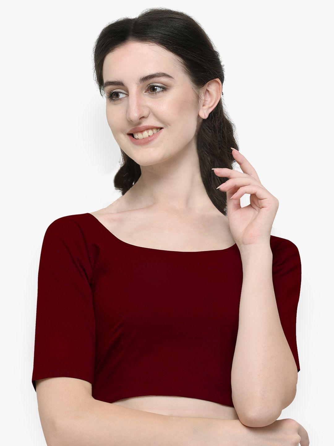 janasya women maroon solid cotton saree blouse