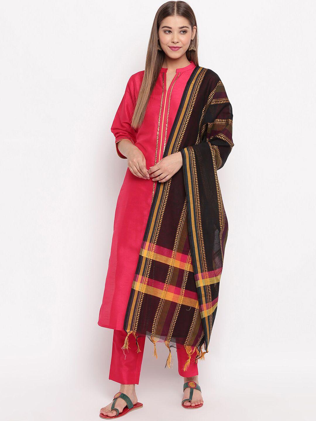 janasya women pink solid kurta with trousers & dupatta