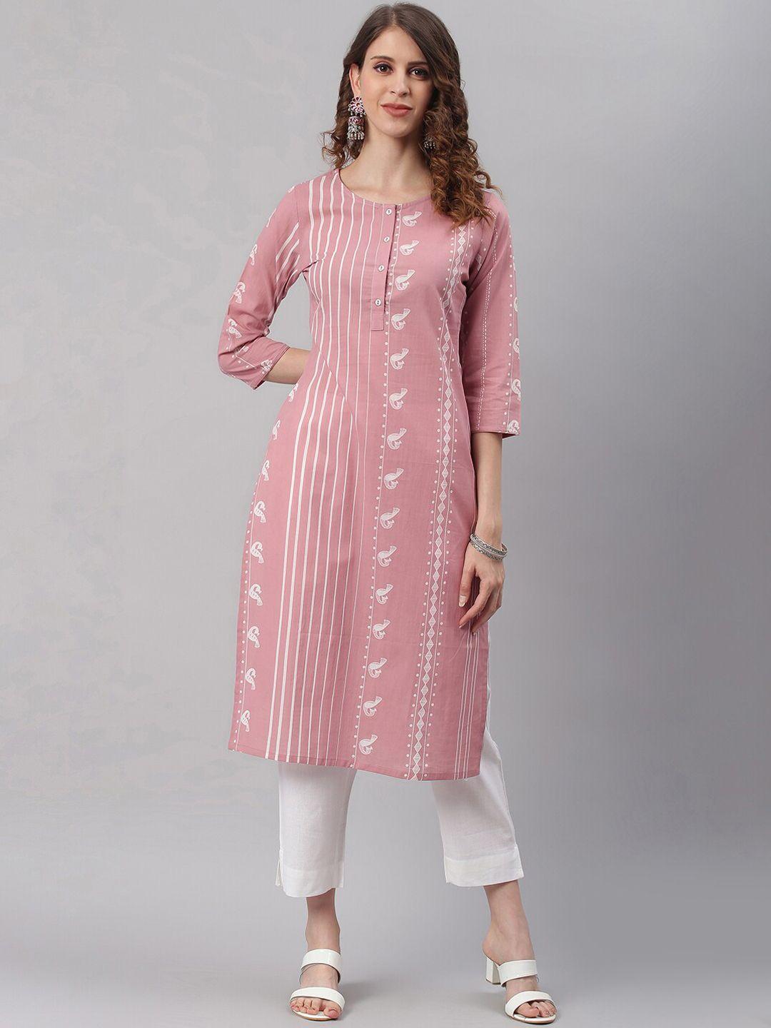 janasya women pink striped kurta