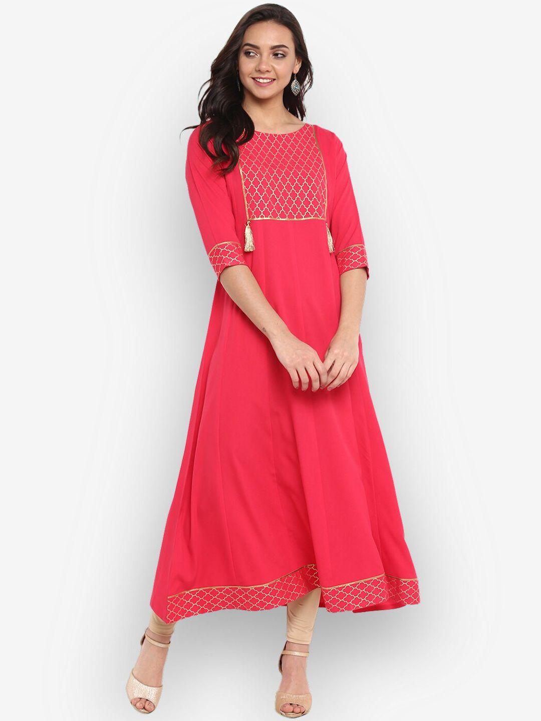 janasya women pink yoke design anarkali kurta