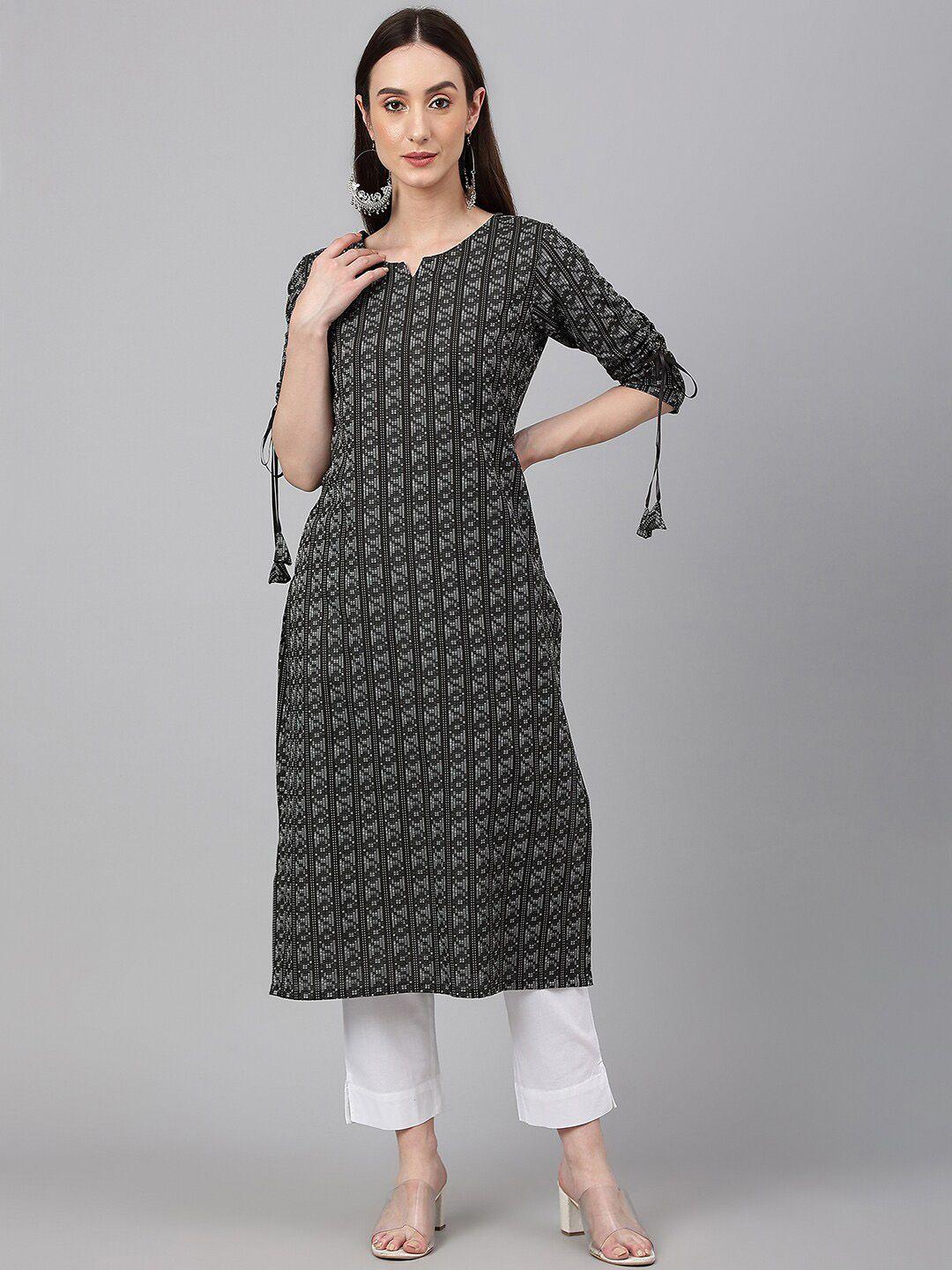 janasya women printed cotton notch neck kurta