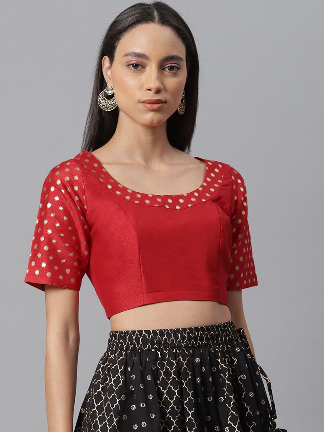 janasya women red & gold-coloured printed stitched blouse