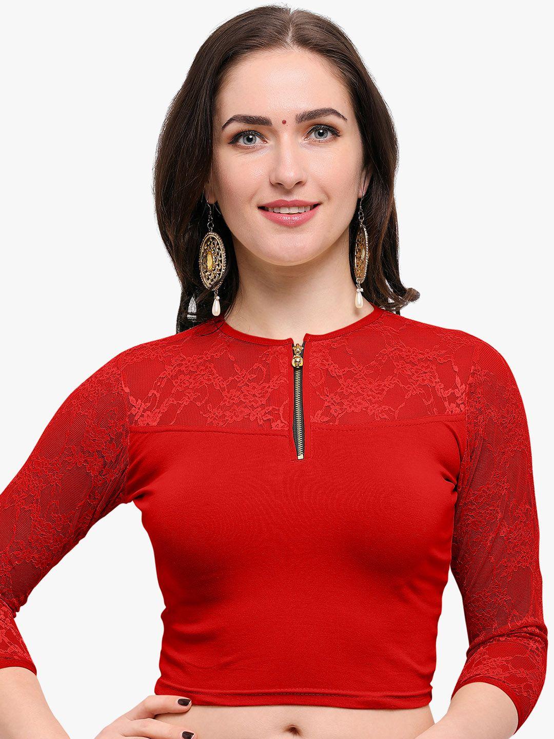 janasya women red solid stretchable saree blouse