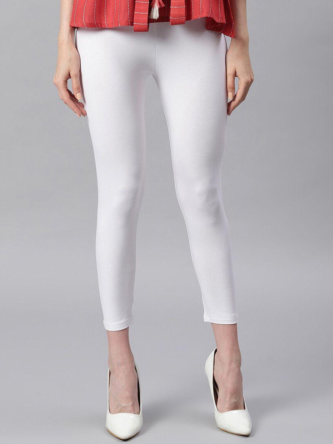 janasya women white solid ankle-length leggings