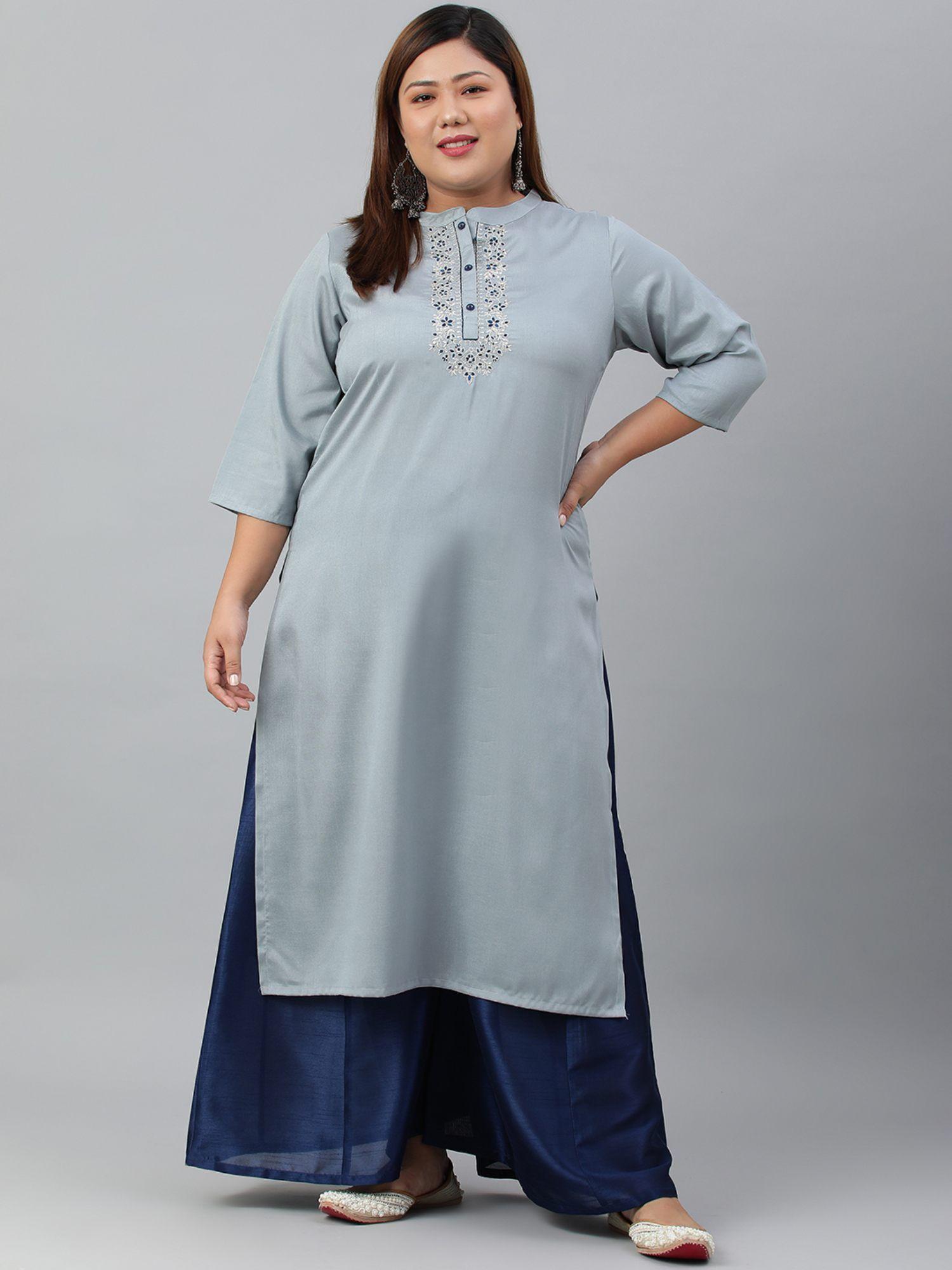 janasya xl love byjanasya plus size grey poly silk solid straight kurta