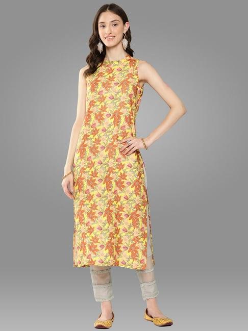 janasya yellow floral print straight kurta