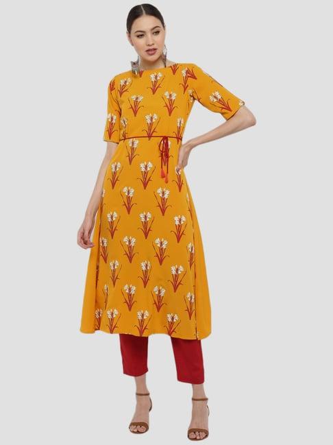 janasya yellow printed a line kurta