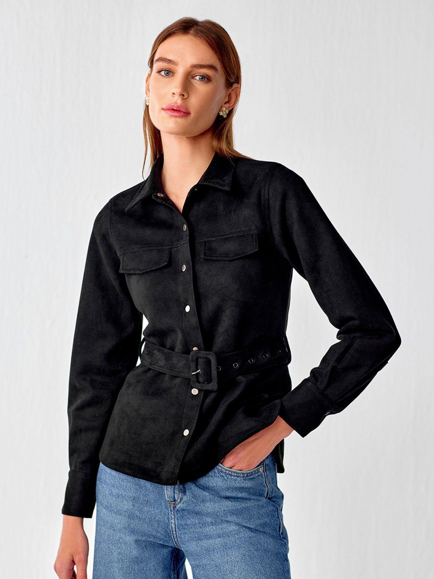 jane black suede shirt with belt (set of 2)