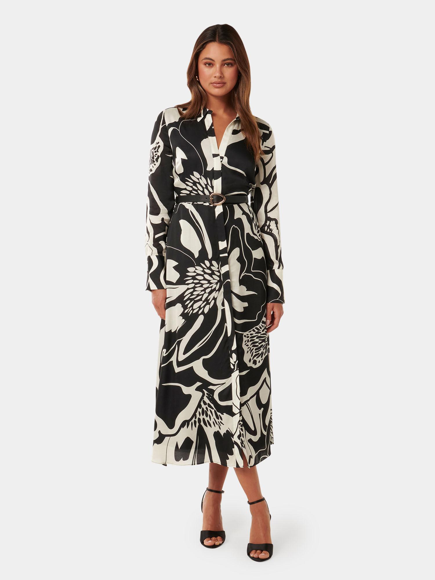 janine satin shirt midi dress with belt (set of 2)