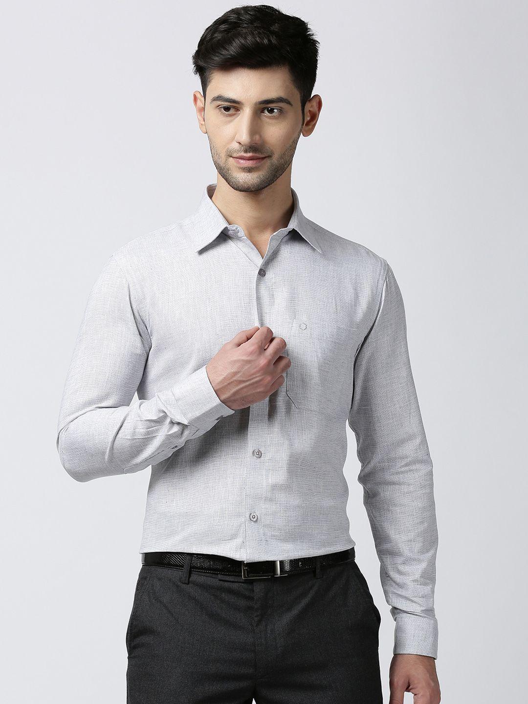 jansons men grey regular fit solid formal shirt