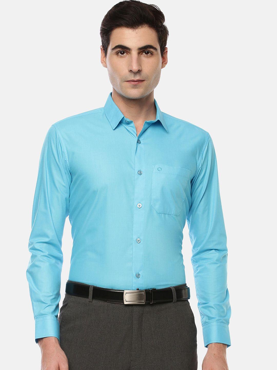 jansons men blue regular fit solid formal shirt