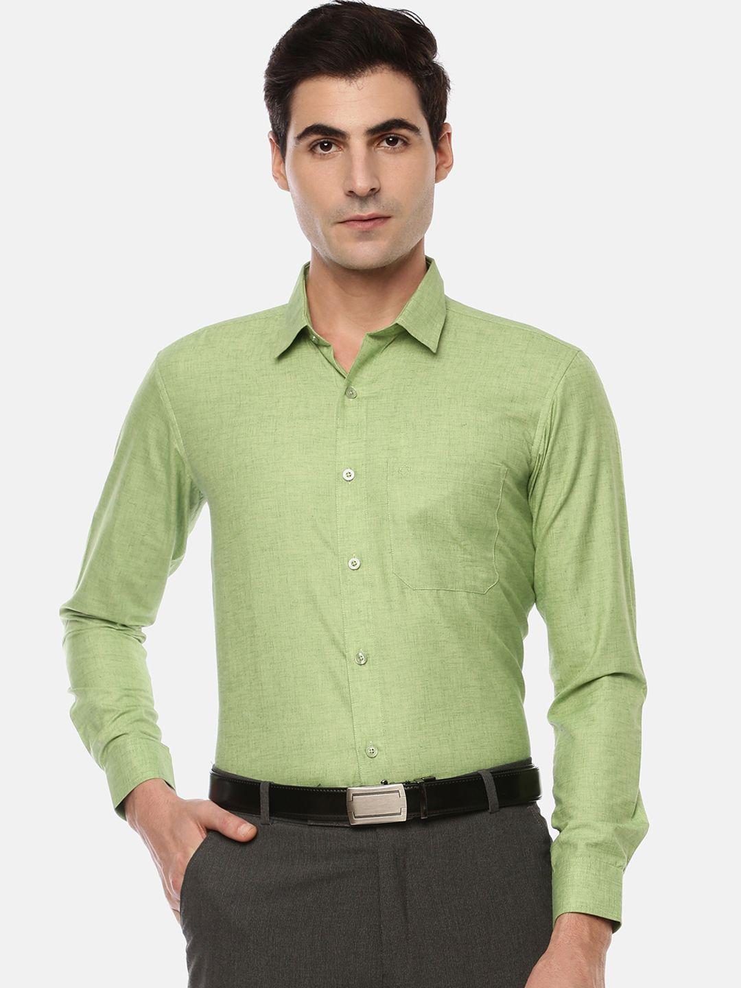 jansons men green cotton formal shirt