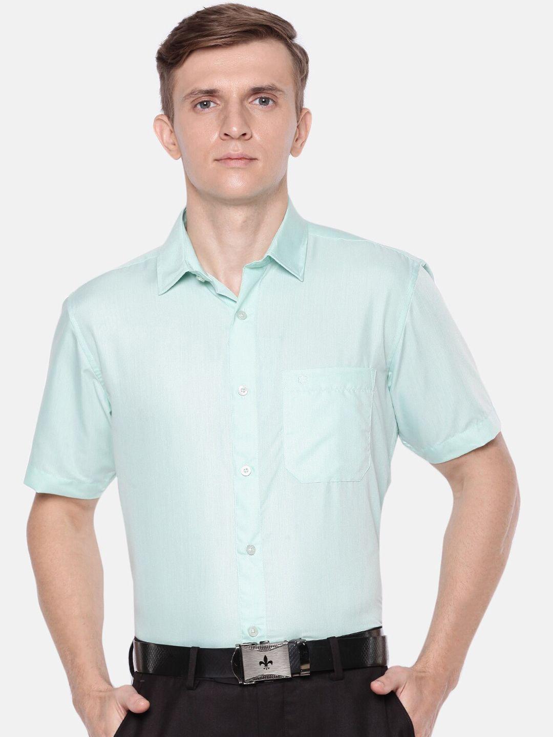 jansons men green regular fit solid formal shirt