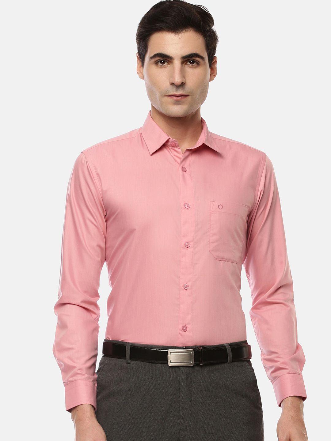 jansons men pink regular fit solid formal shirt