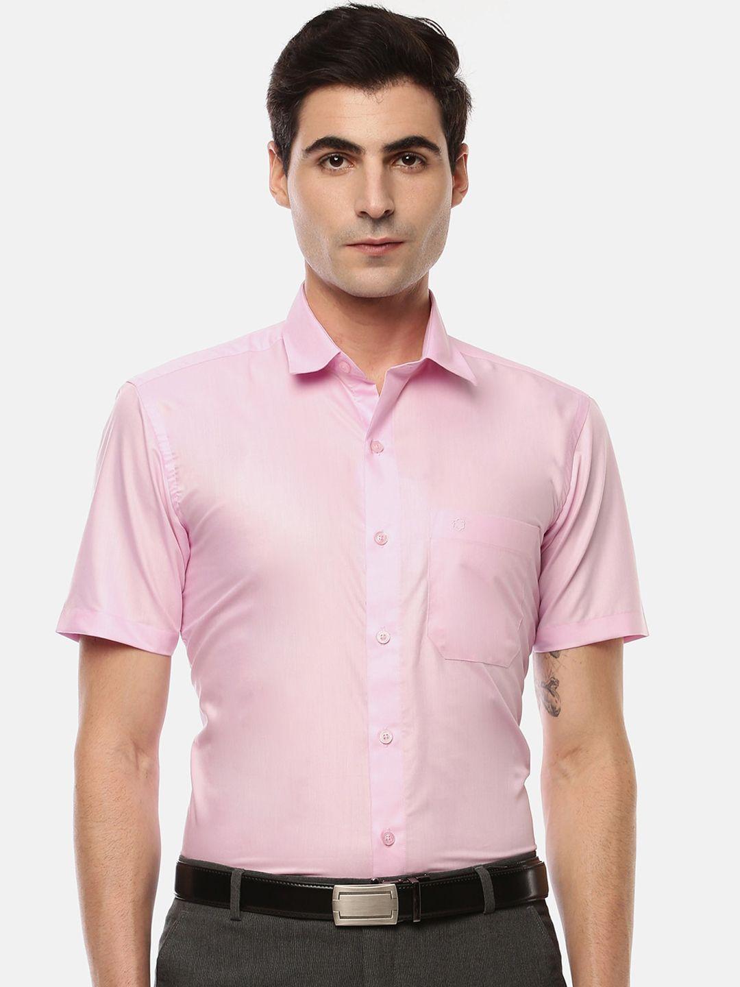 jansons men pink regular fit solid formal shirt
