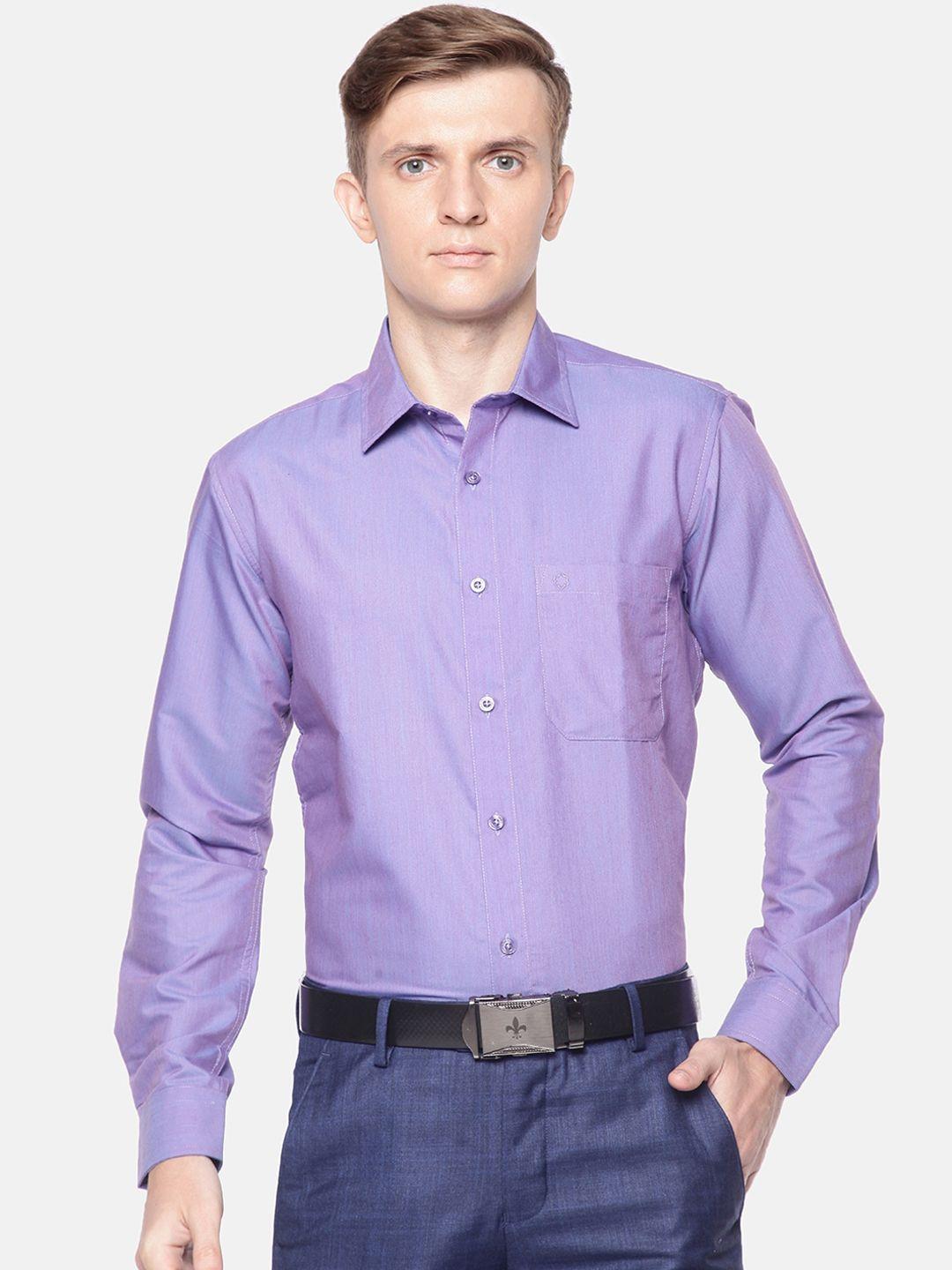 jansons men violet regular fit solid formal shirt