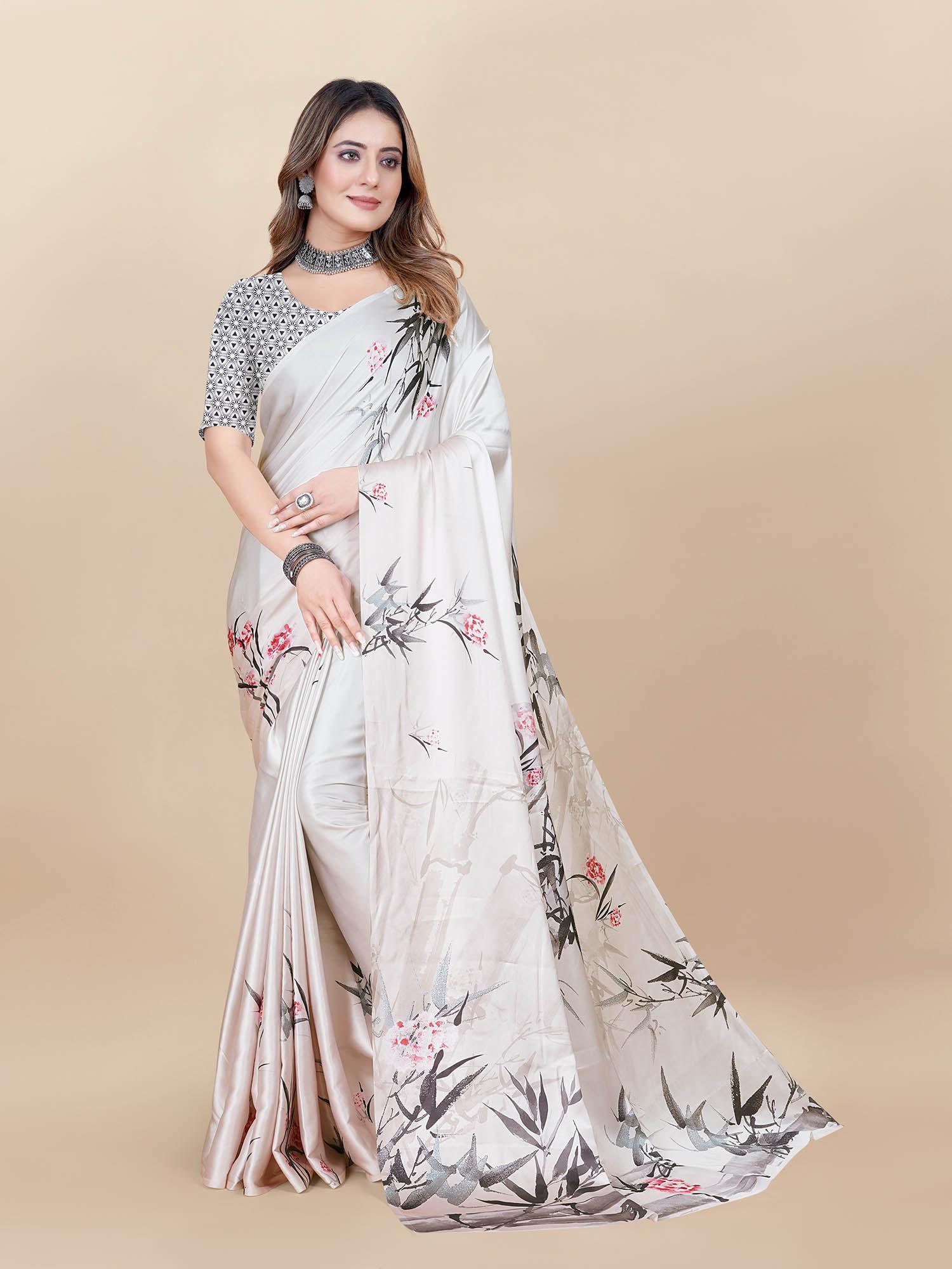 japan crepe digital printed cream saree with unstitched printed blouse likpfsar10