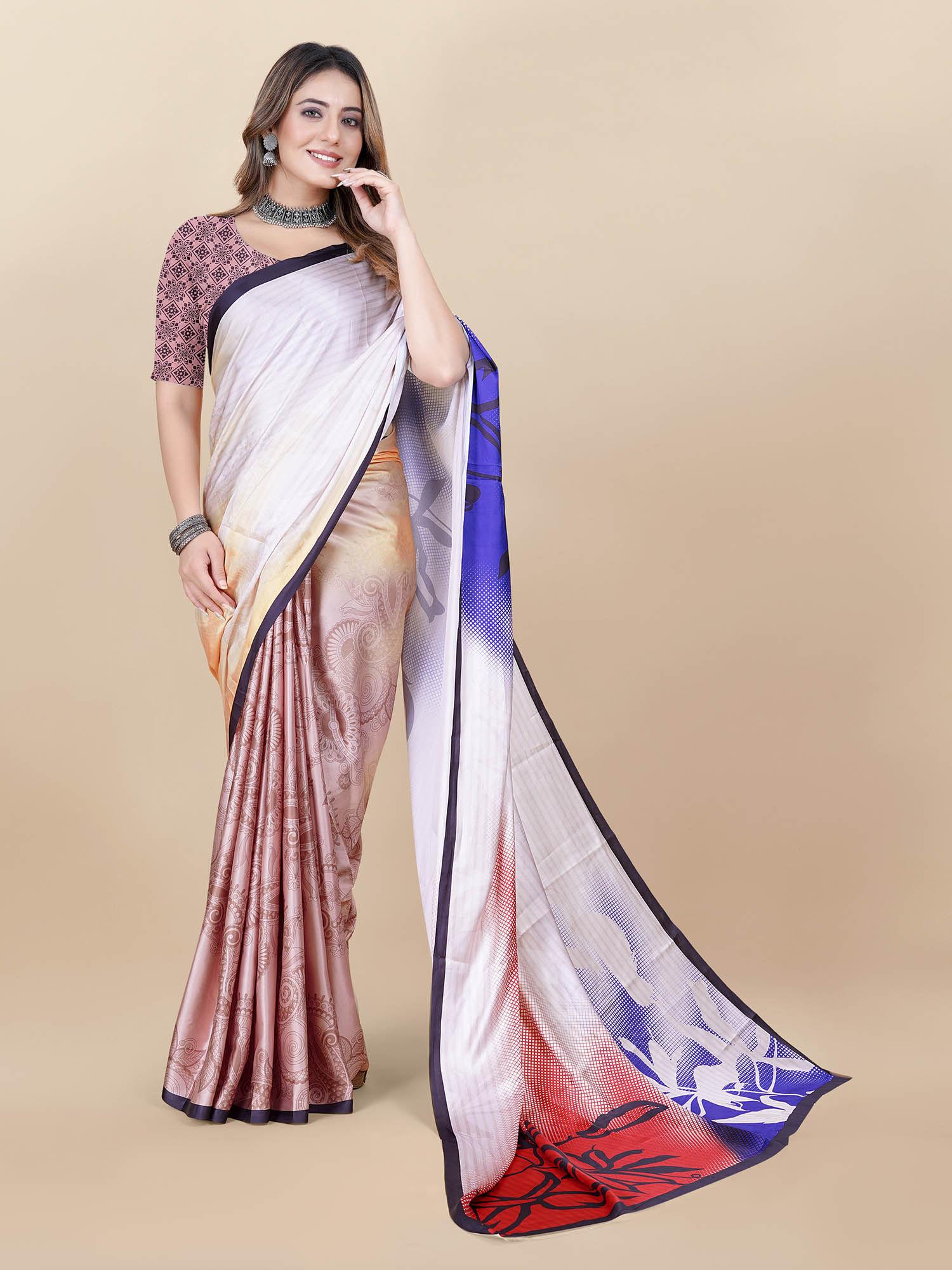 japan crepe digital printed multi color saree with unstitched printed blouse likpfsar10