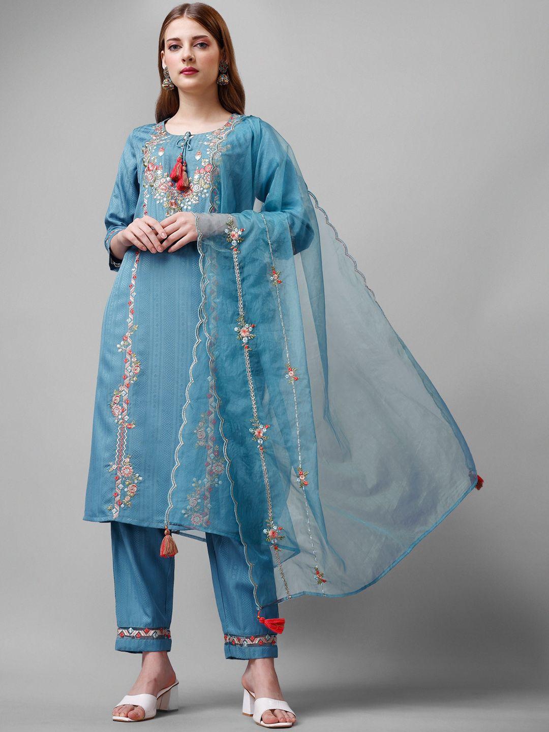 japnaam ethnic motifs embroidered regular thread work kurta with trousers & with dupatta