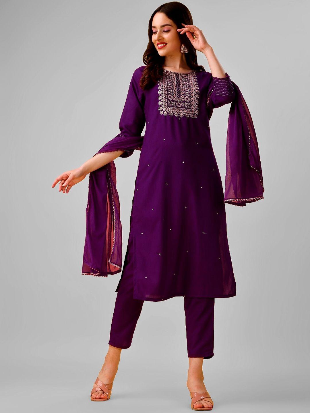 japnaam ethnic motifs embroidered thread work straight kurta & trousers with dupatta