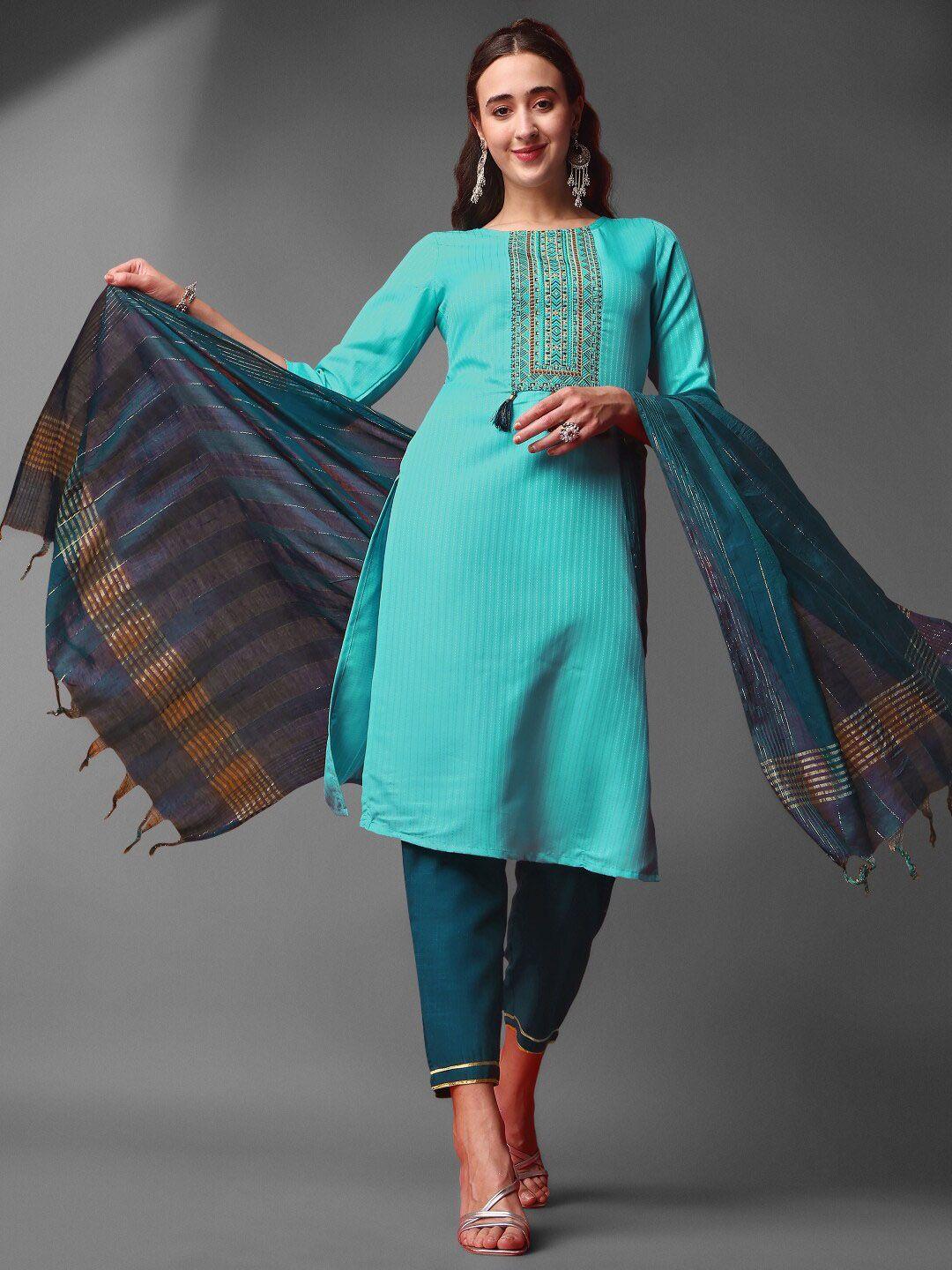 japnaam ethnic motifs yoke design regular kurta with trousers & dupatta