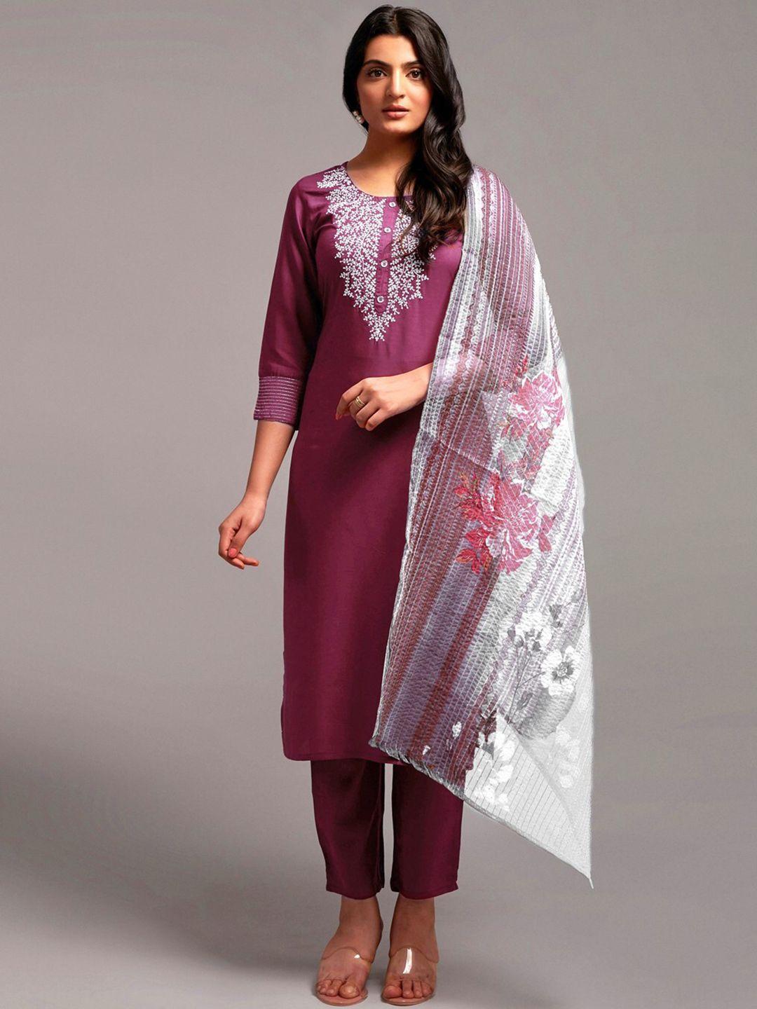 japnaam ethnic motifs yoke design regular thread work kurta with trousers & dupatta