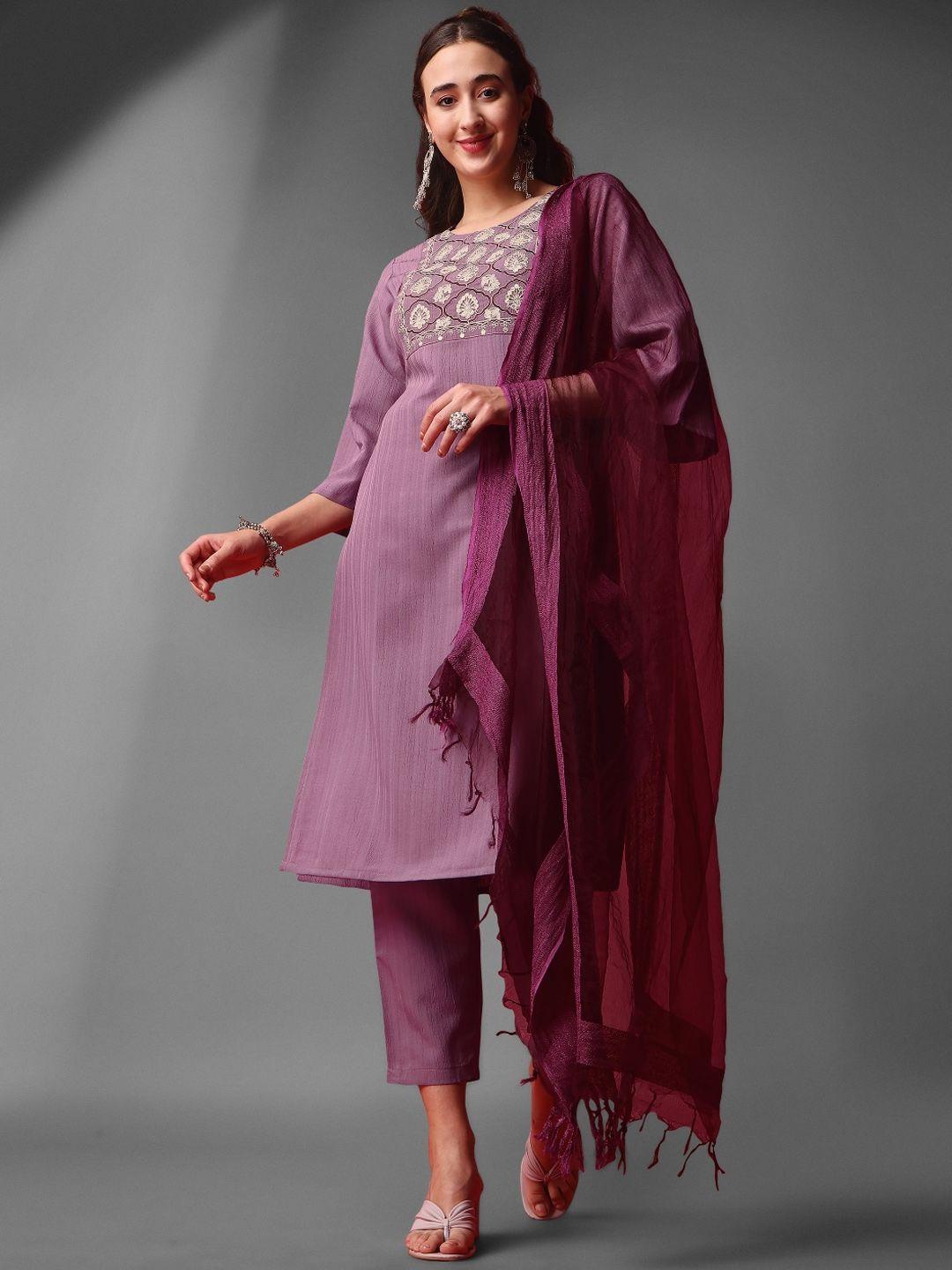 japnaam ethnic motifs yoke design regular thread work kurta with trousers & with dupatta