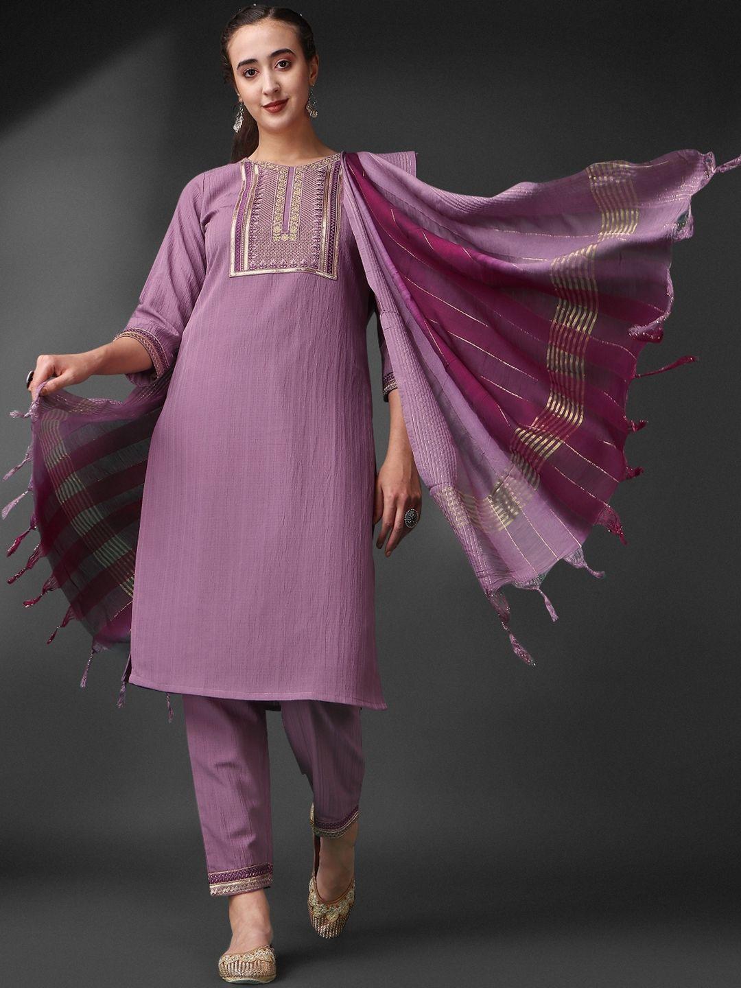 japnaam ethnic motifs yoke design thread work straight kurta & trousers with dupatta