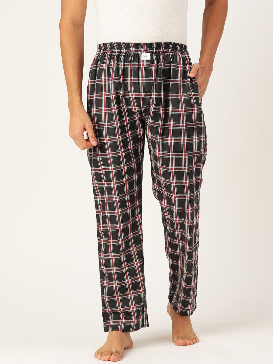 japs men black & red checked cotton lounge pants