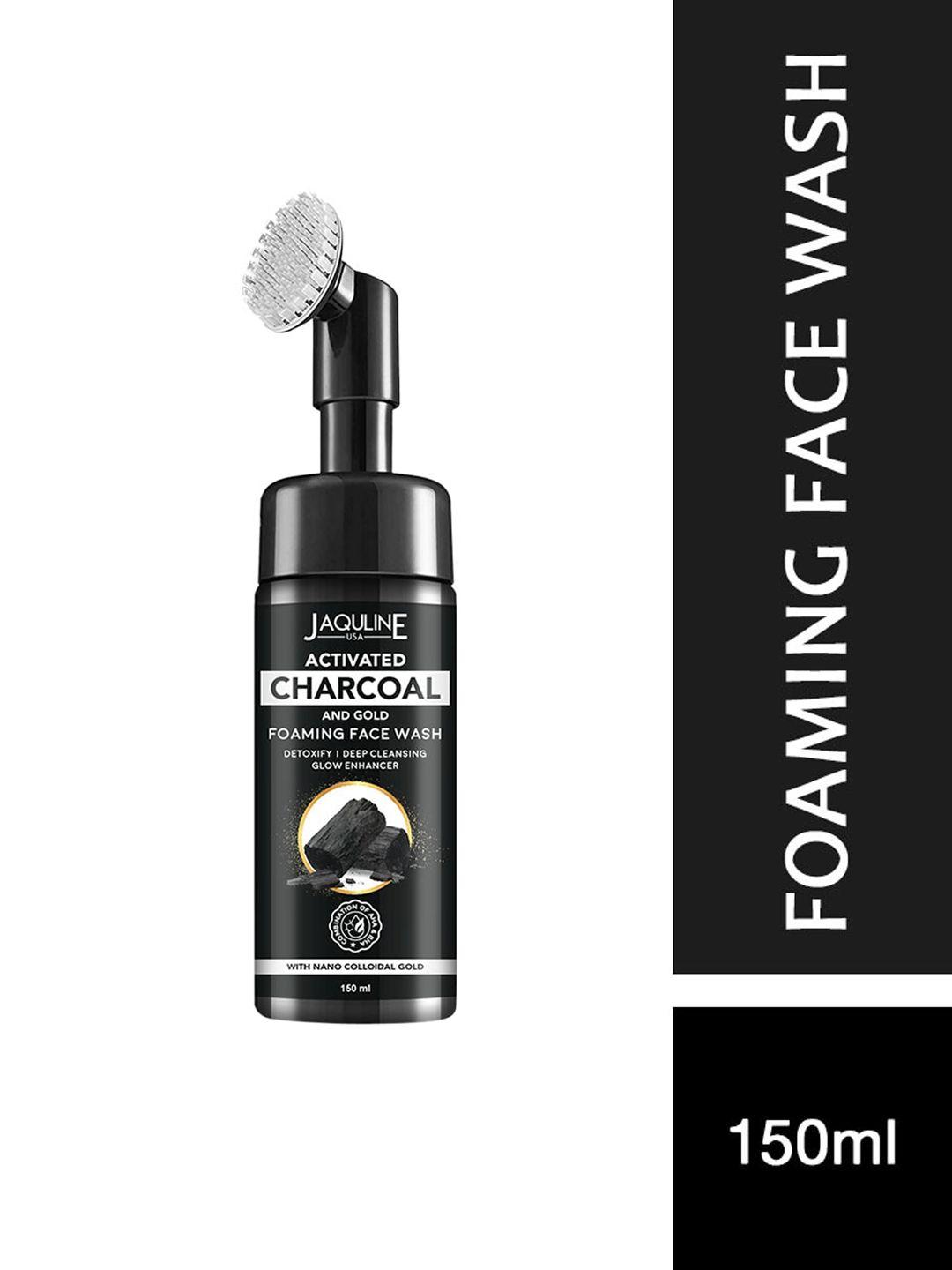 jaquline usa charcoal & gold foaming sulfate-free face wash with aha & bha - 150 ml