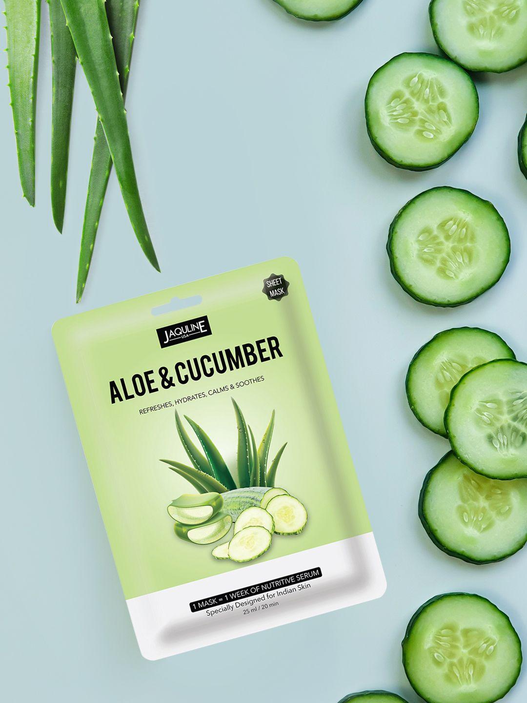 jaquline usa women pack of 3 aloe & cucumber sheet masks 75 ml