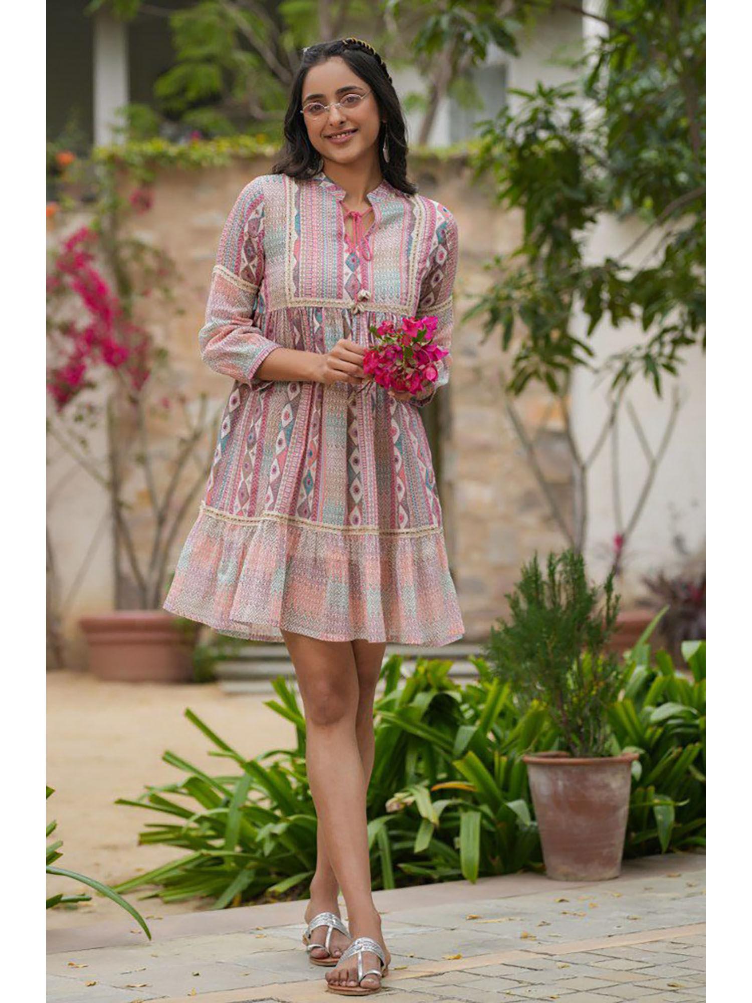 jasheela pink embroidered cotton dress