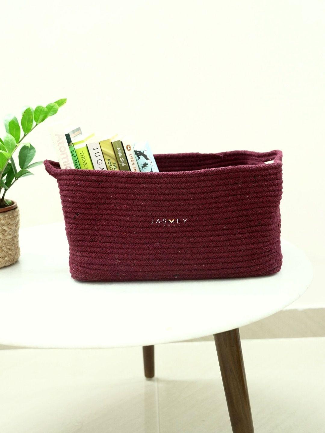 jasmey homes maroon red self-design storage basket organisers