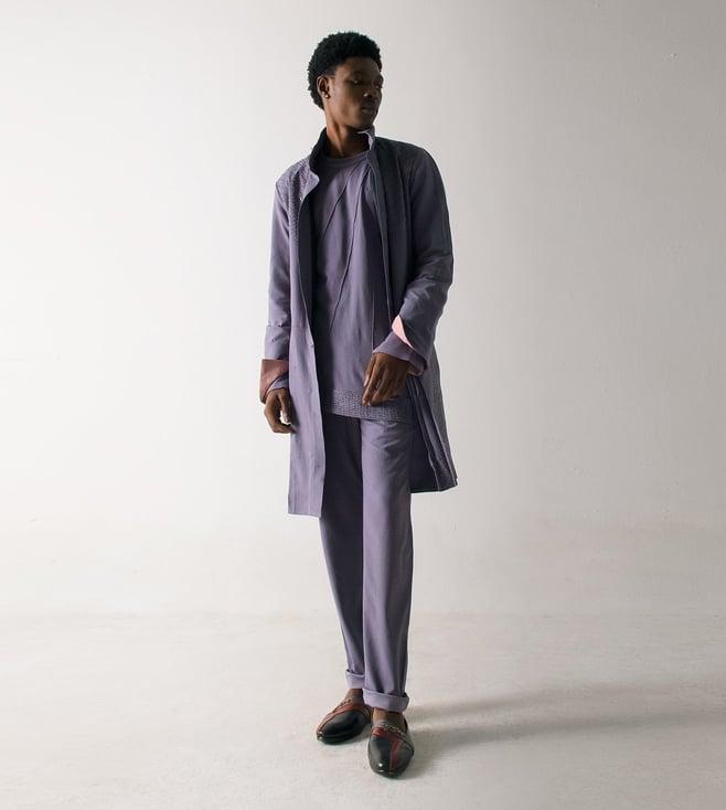 jatin malik english purple jmc in paris english purpul overcoat with short kurta and trousers