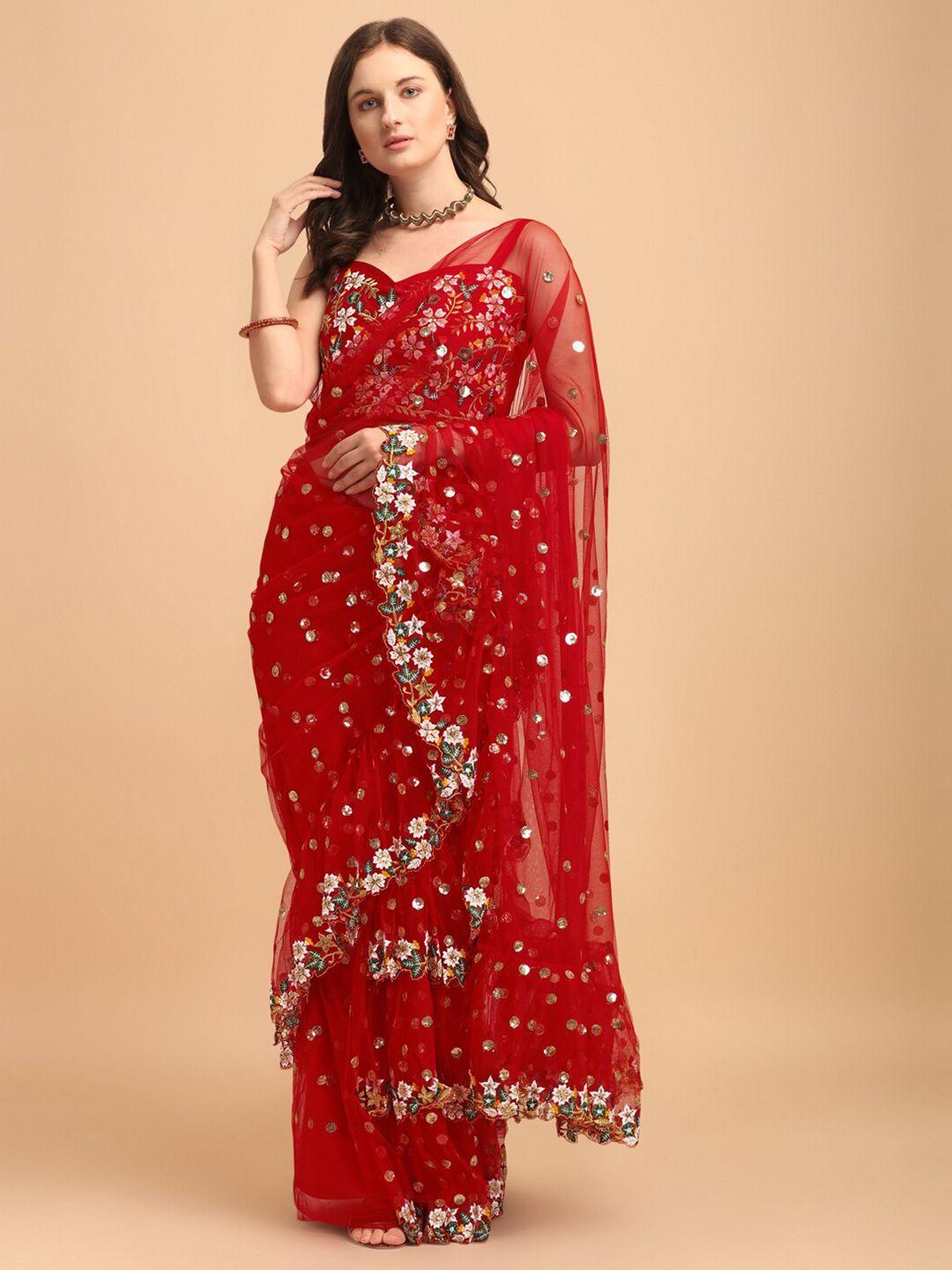 jatriqq embellished sequinned net saree
