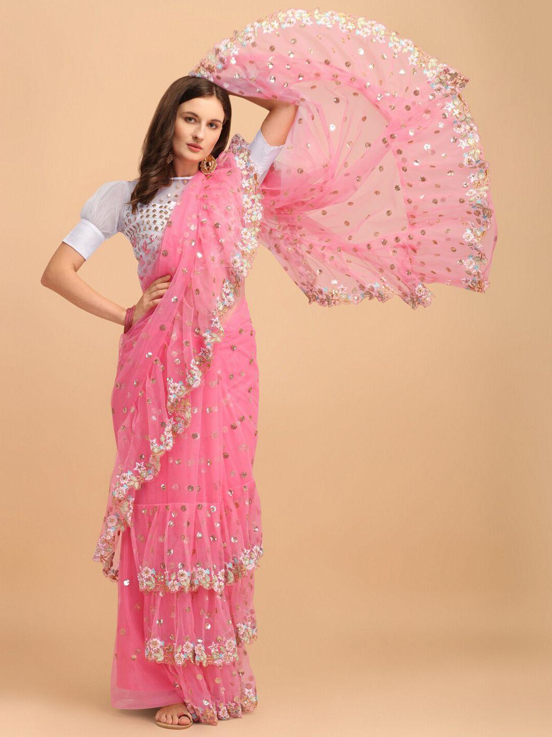 jatriqq embellished sequinned net saree
