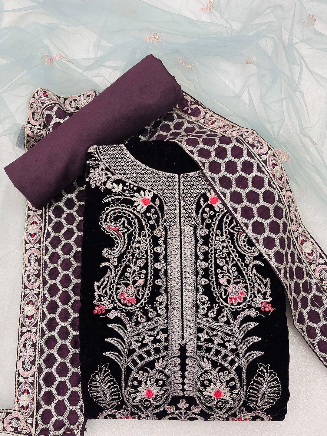 jatriqq embroidered velvet unstitched dress material