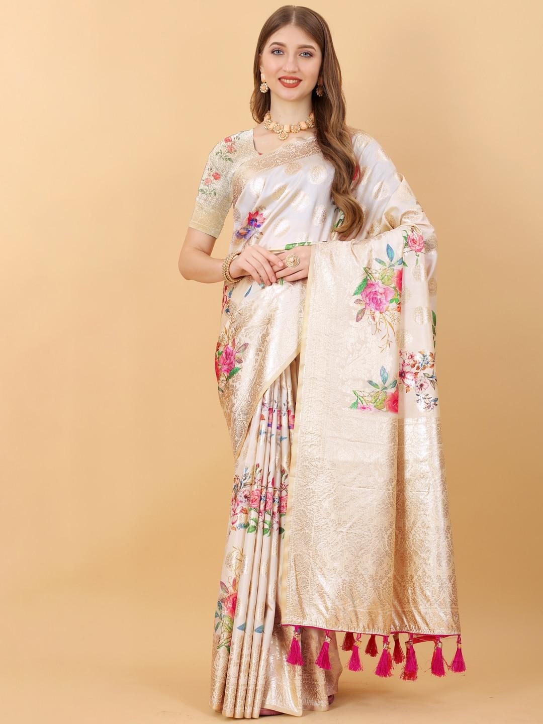 jatriqq floral printed zari pure silk saree