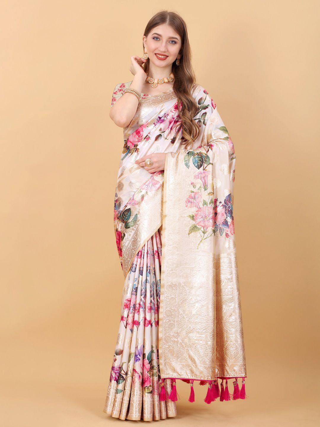 jatriqq floral printed zari pure silk saree