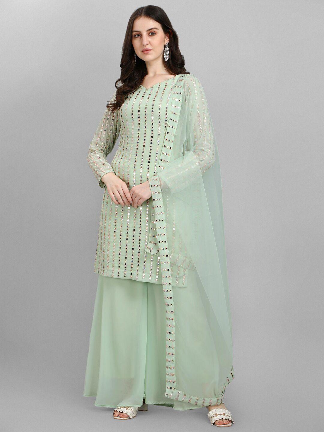 jatriqq green embellished silk georgette semi-stitched dress material