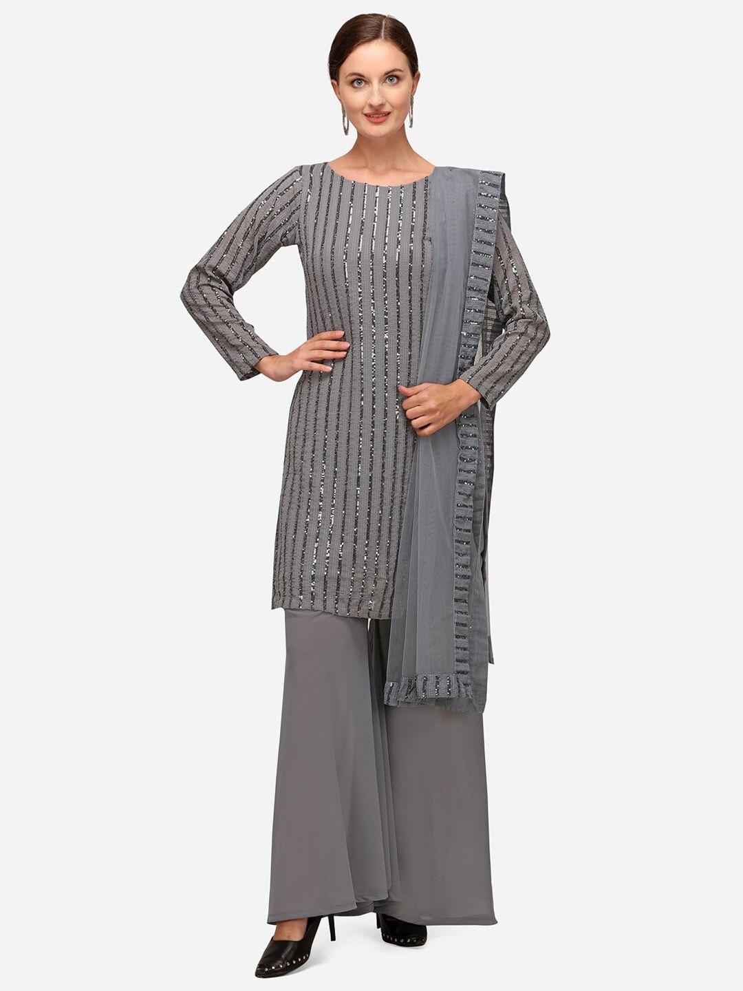 jatriqq grey embroidered semi-stitched dress material