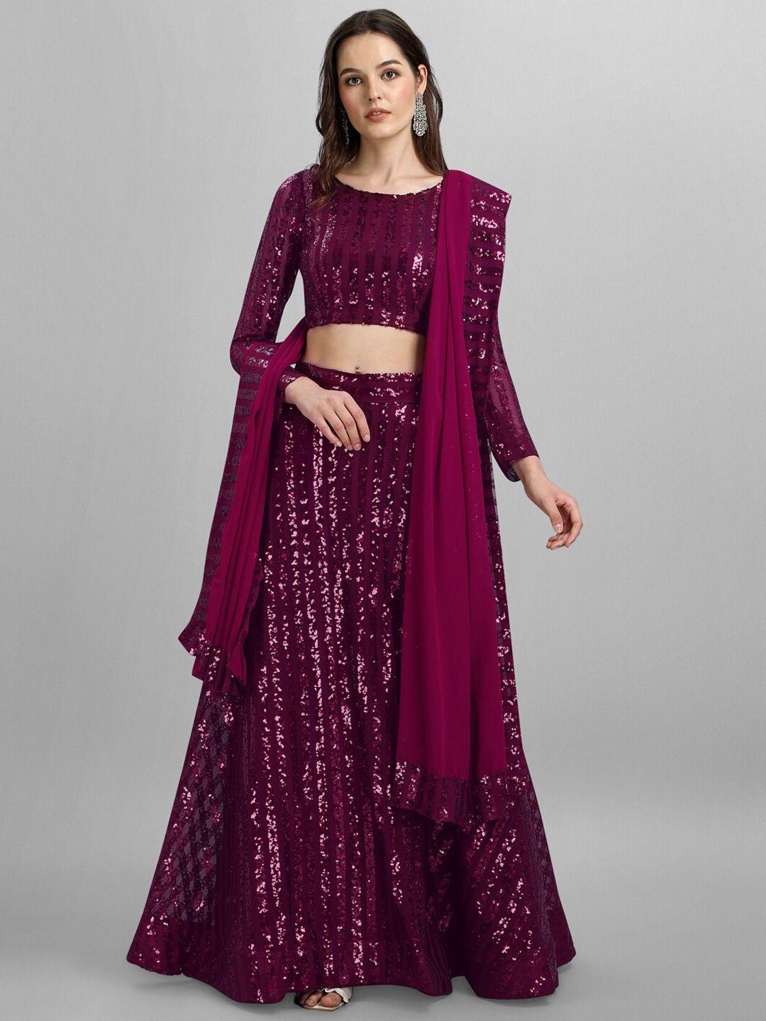 jatriqq purple embellished sequinned semi-stitched lehenga & unstitched blouse with dupatta