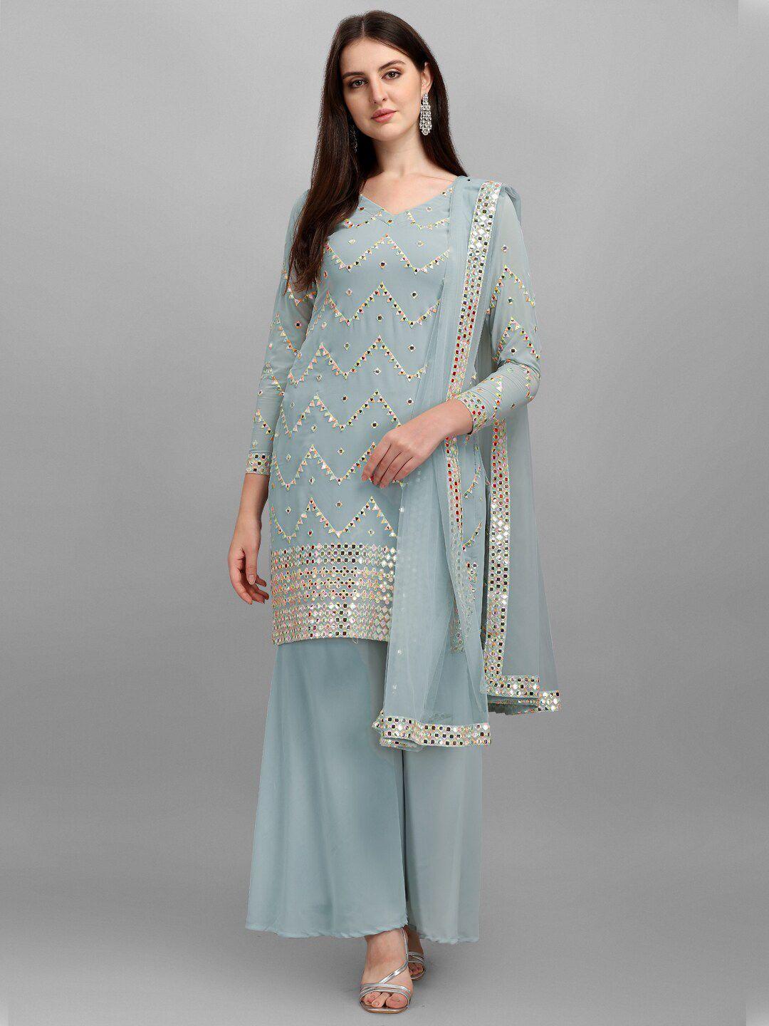 jatriqq women grey embroidered semi-stitched dress material