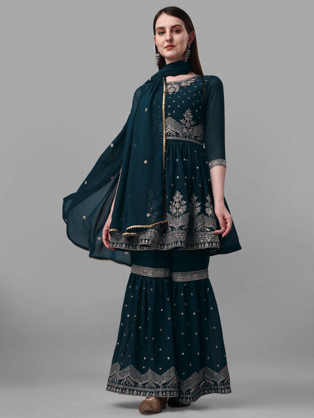 jatriqq embroidered sequinned silk georgette unstitched dress material