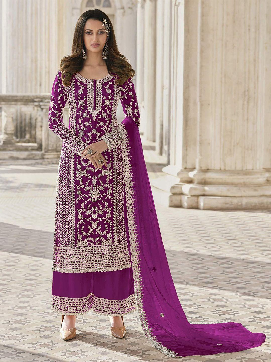 jatriqq ethnic motif embroidered with beads & stones unstitched dress material