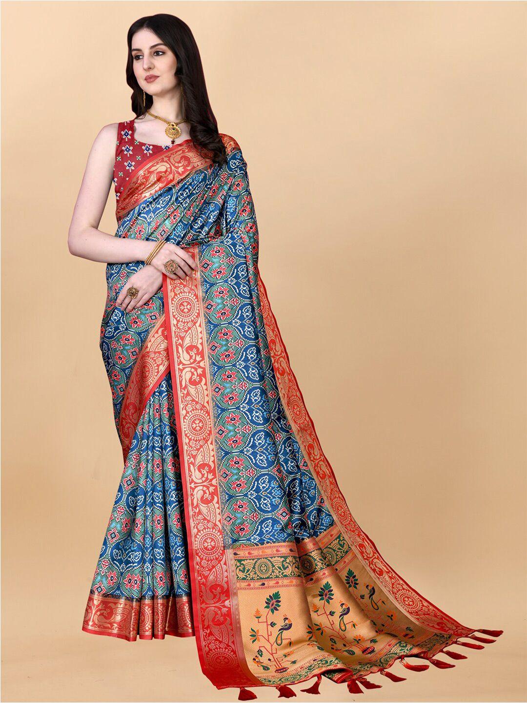 jatriqq floral printed zari art silk paithani saree