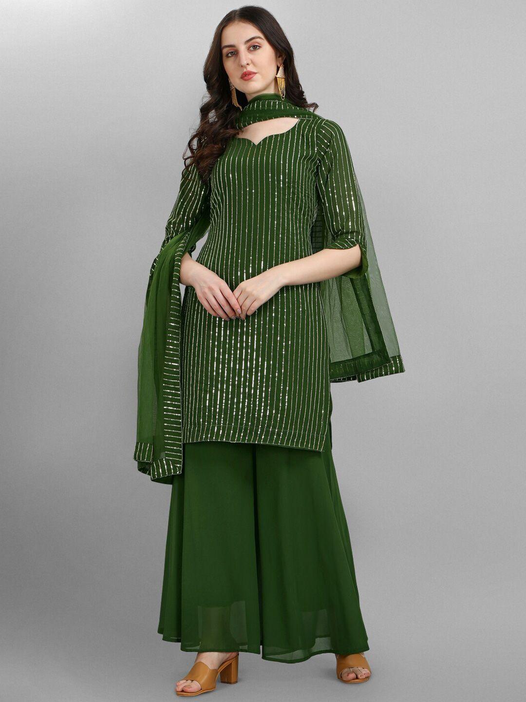 jatriqq green embroidered silk georgette semi-stitched dress material
