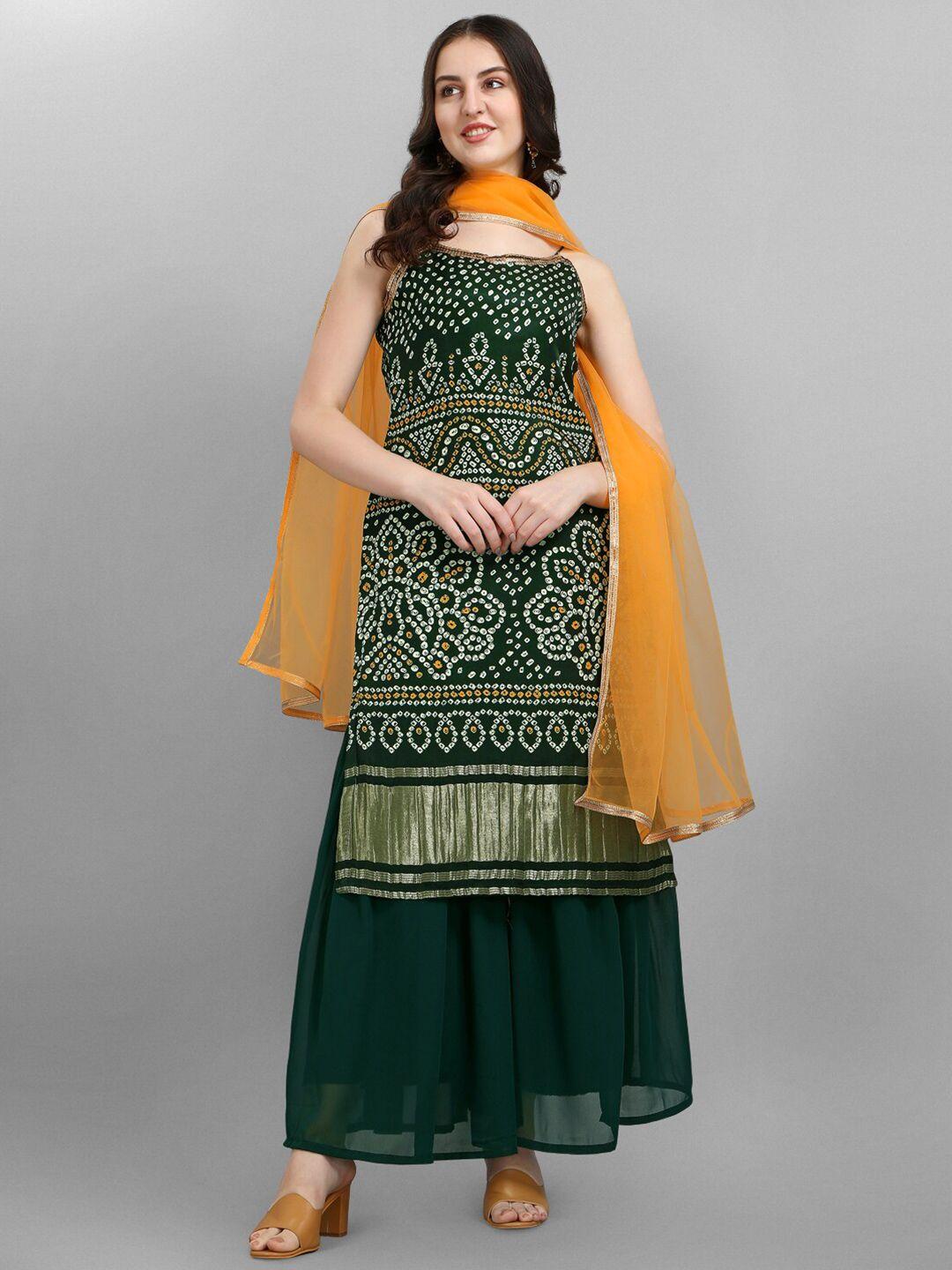 jatriqq green printed pure gajji silk semi-stitched kurta with stitched sharara & dupatta